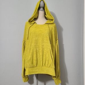 Free People Hooded Terrycloth Balloon Sleeves Pockets Sweatshirt Size‎ Large